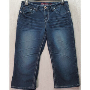 HYDRAULIC Cropped Jeans Womens 10 Dark Blue Denim Sequin Flat Front Straight Leg
